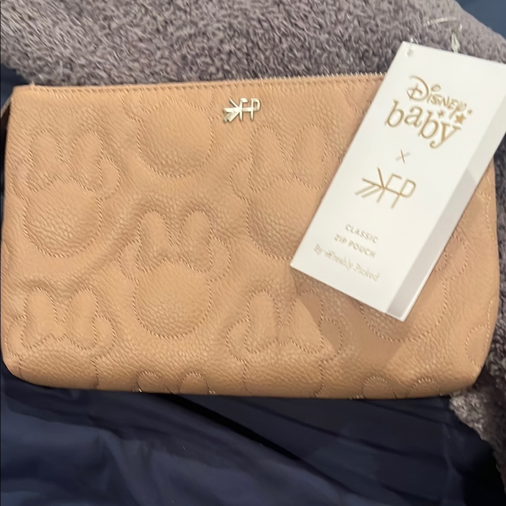 Freshly Picked Tan Cosmetic Bag with Embossed Texture and Metallic Accent